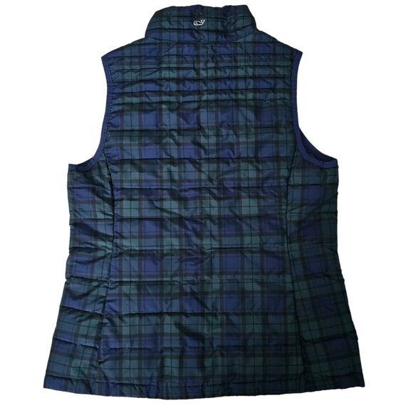 Vineyard Vines Women's Blue Green Tartan Plaid Puffer Vest Jacket Size Small - Picture 3 of 11